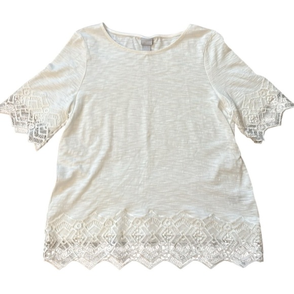 Chicos White Lace Trim‎ Short Sleeve Tee Size 1 (M) - Picture 3 of 7